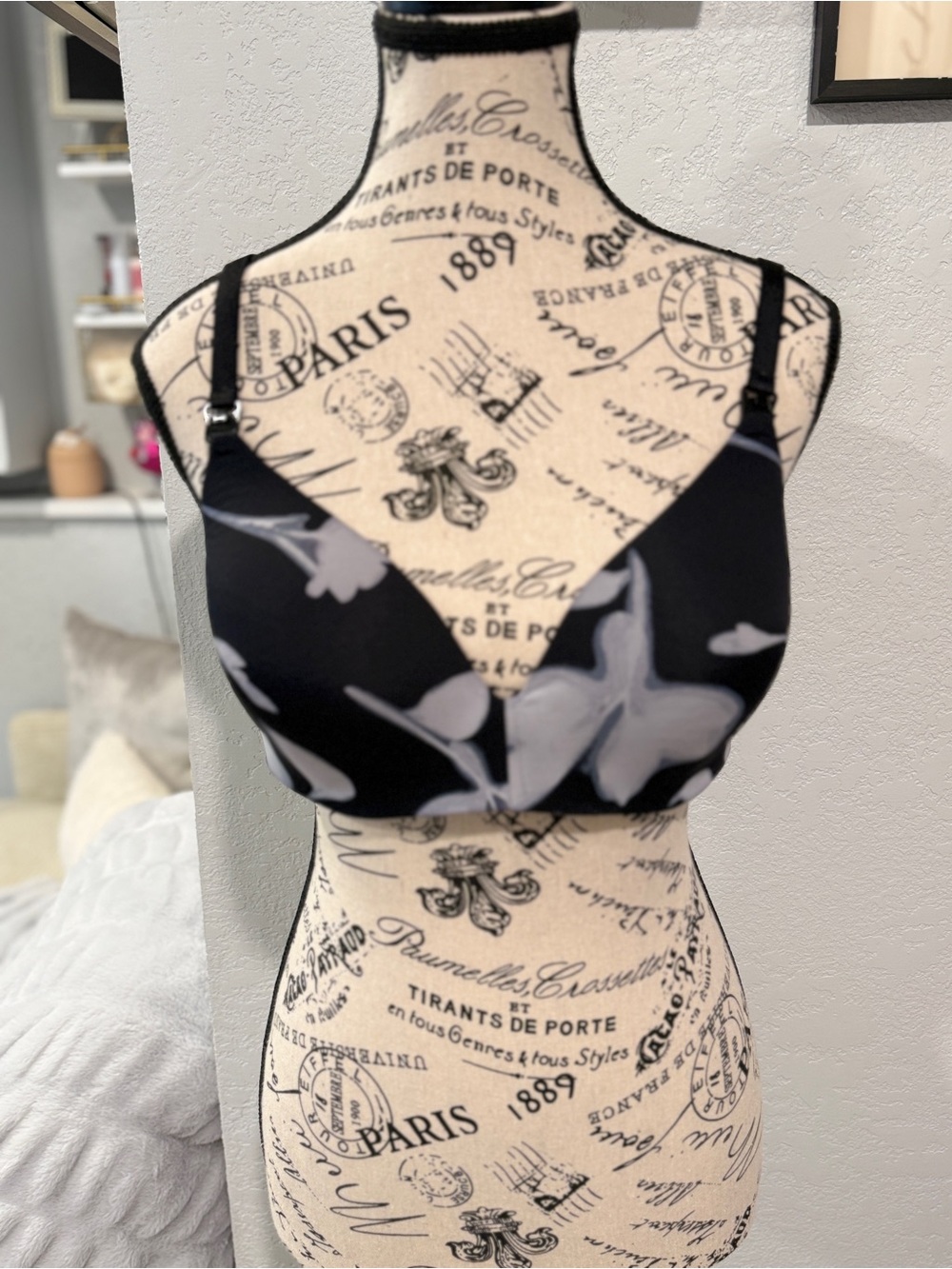 Auden Target Wirefree Nursing Bra Size 38C Black White Floral Lightly Lined - Picture 2 of 10